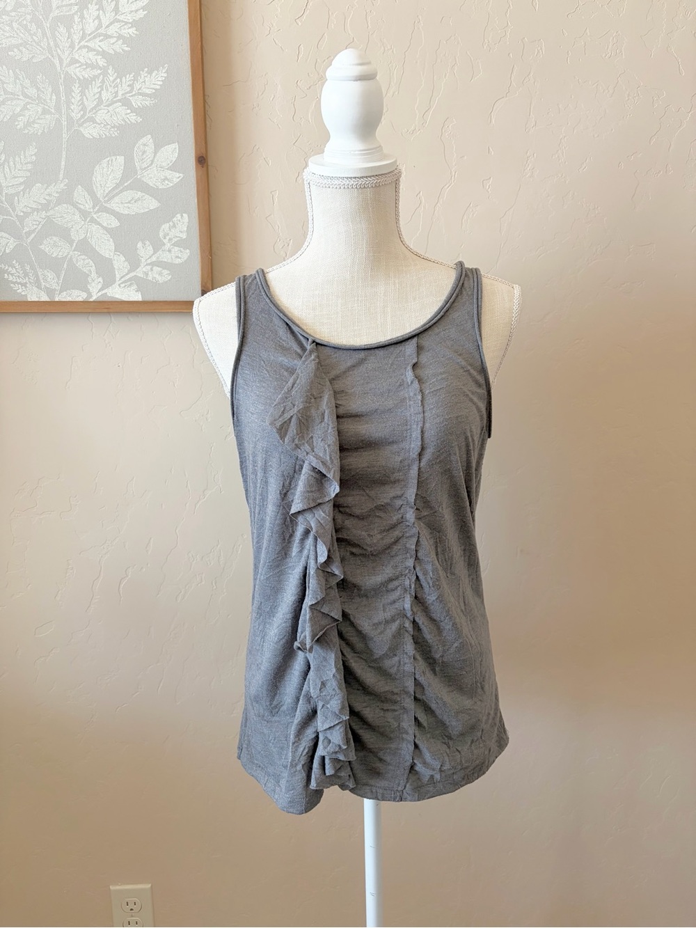 J. Crew Gray Ruffle Front Tank Top